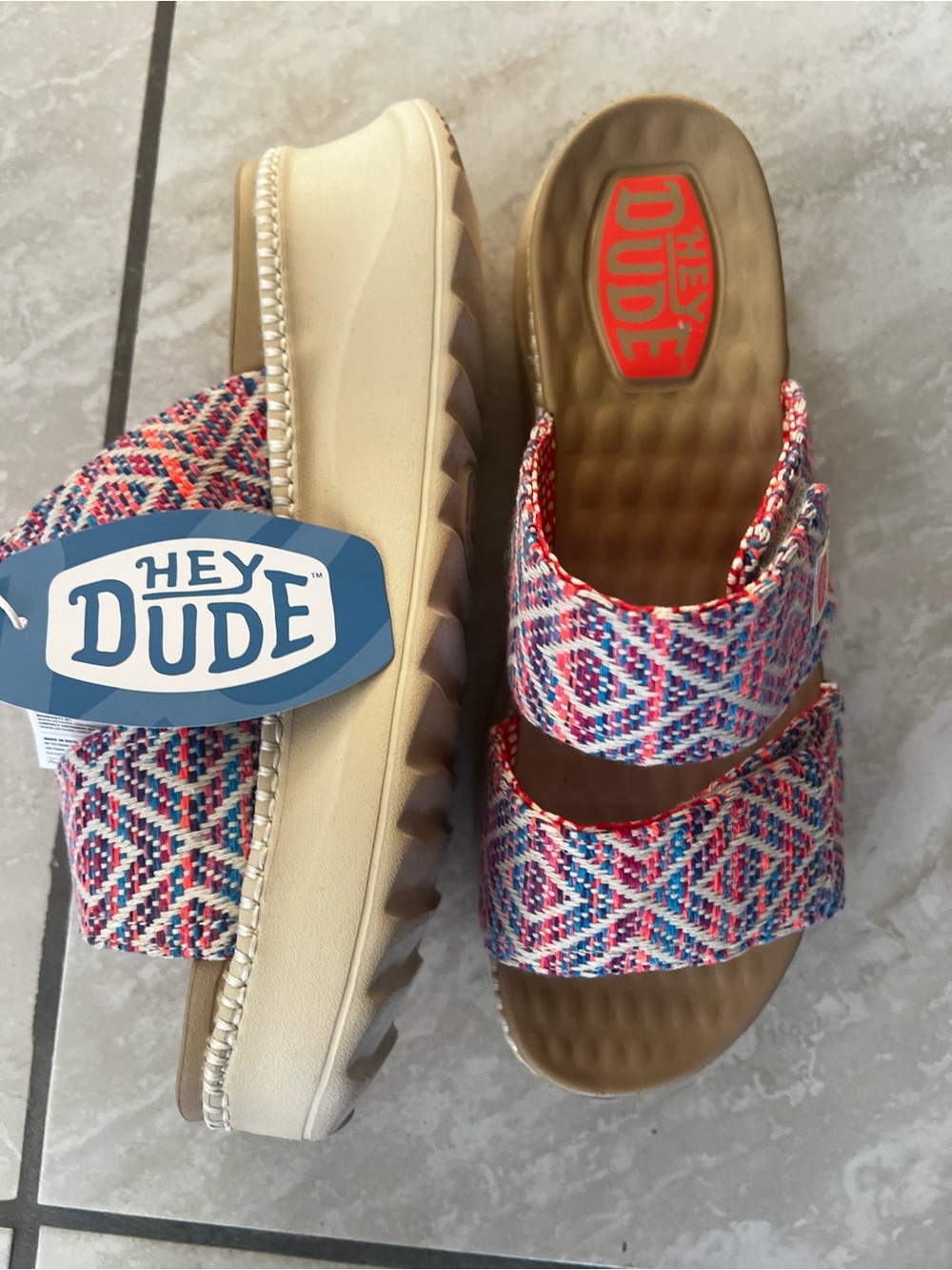 Hey Dude women Multicolor Pink & Blue Woven Slide Sandals - Picture 2 of 5